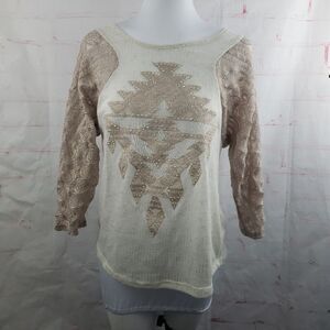 Daytrip cream and dusty rose mesh lace top medium